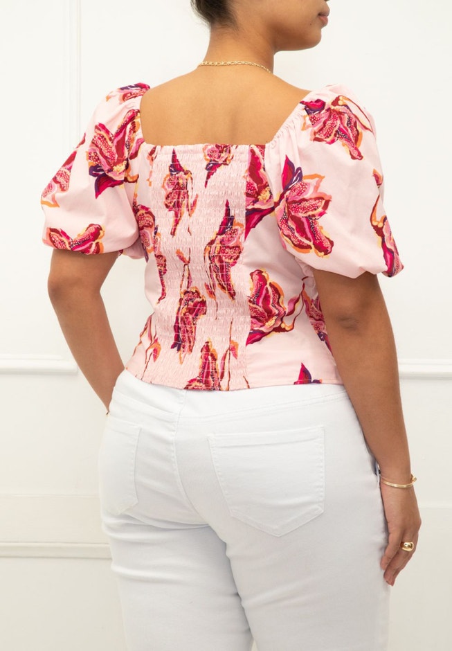 ELOQUII Elements Puff Sleeve Smocked Top image number null