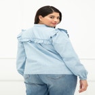 ELOQUII Elements Chambray Ruffle Bib Shirt image number null