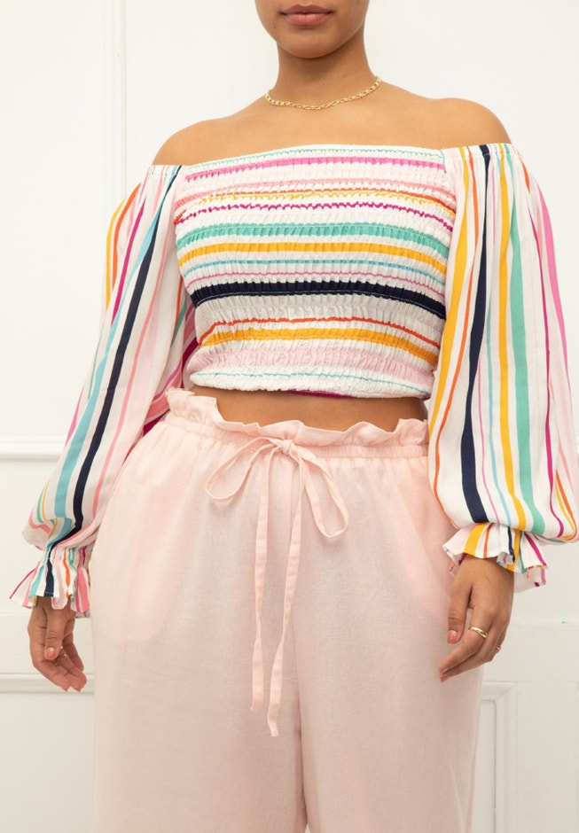 ELOQUII Elements Smocked Off The Shoulder Top image number 1