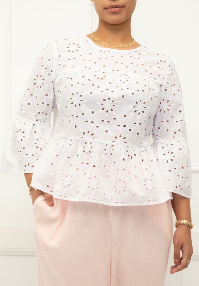 ELOQUII Elements Eyelet Peplum Top image number null