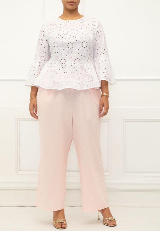 ELOQUII Elements Eyelet Peplum Top image number null