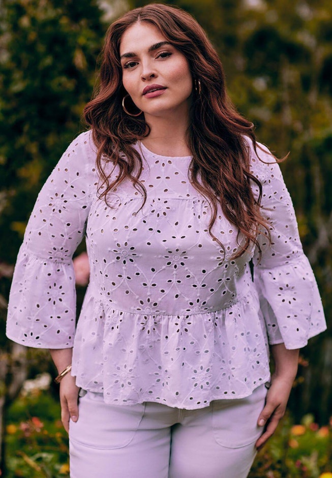 ELOQUII Elements Eyelet Peplum Top image number null