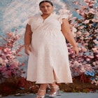 ELOQUII Elements Maxi Eyelet Dress With Slit image number null