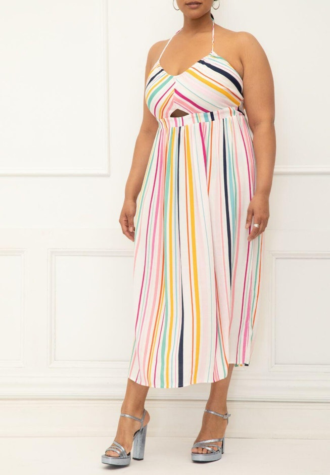 ELOQUII Elements Tie Neck Dress With Smocked Back image number null