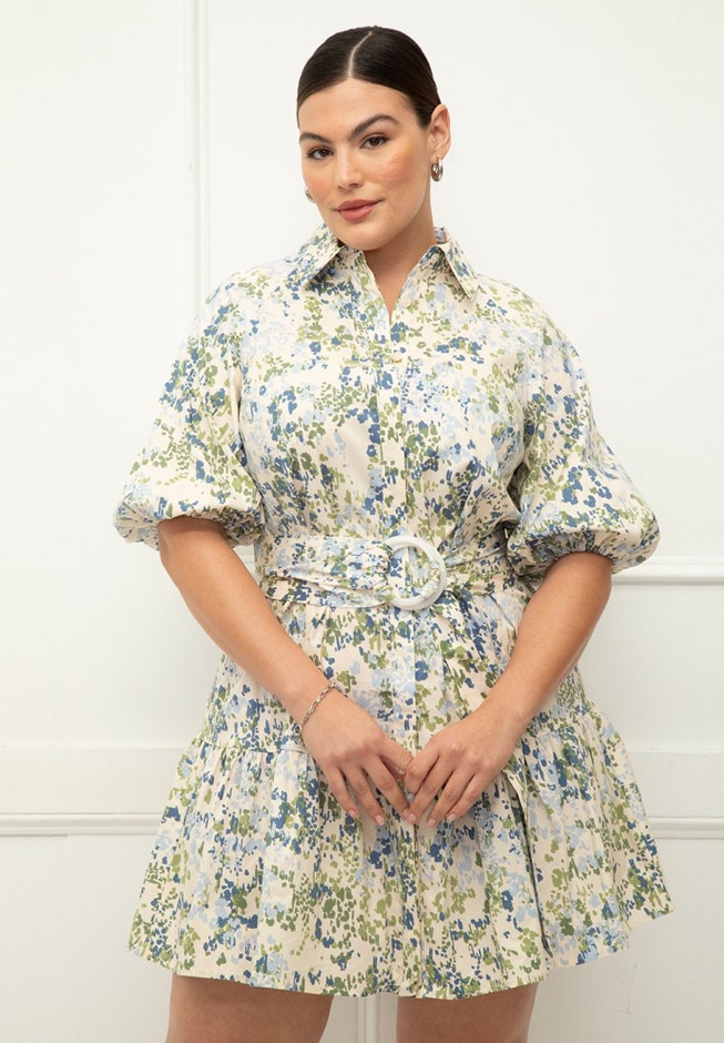 ELOQUII Elements Button Down Dress With Flounce image number null