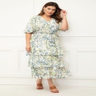 ELOQUII Elements Tiered Midi Dress With Tie image number null