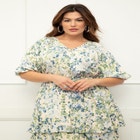 ELOQUII Elements Tiered Midi Dress With Tie image number null