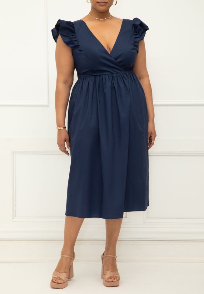 ELOQUII Elements Ruffle Sleeve Surplice Dress With Tie image number null