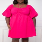 ELOQUII Elements Tie Neck Puff Sleeve Dress image number null