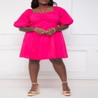 ELOQUII Elements Tie Neck Puff Sleeve Dress image number null