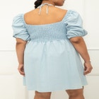 ELOQUII Elements Chambray Tie Neck Puff Sleeve Dress image number null