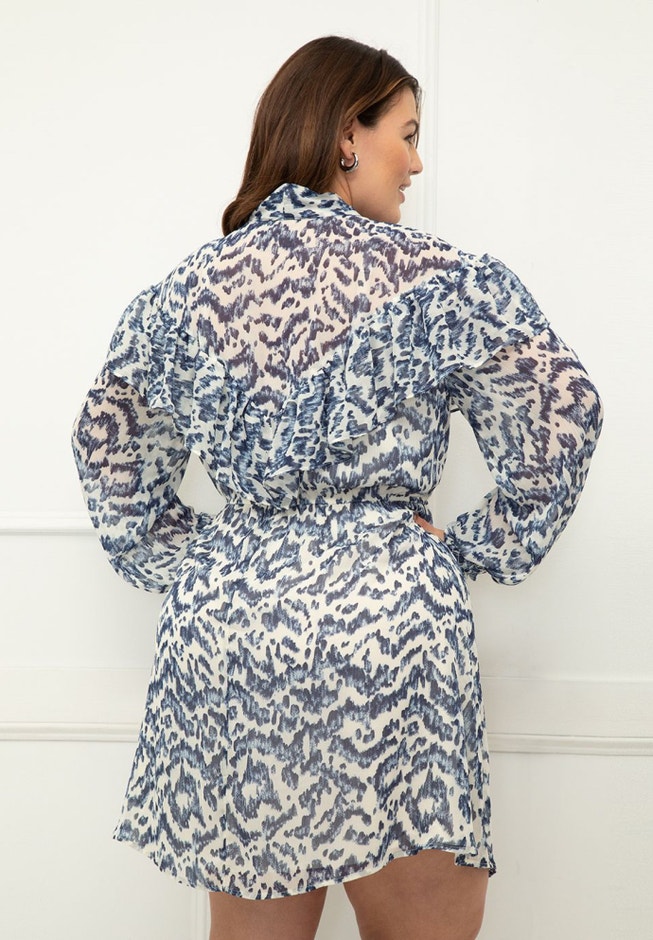ELOQUII Elements Tie Neck Fit And Flare Dress image number 3
