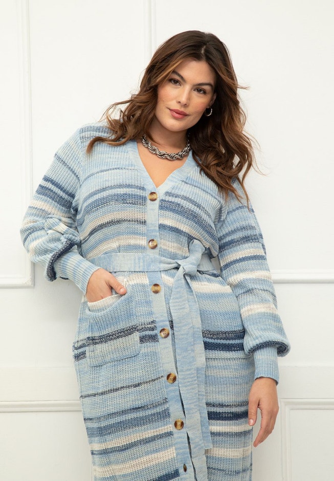 ELOQUII Elements Cardigan Sweater Dress With Tie image number 1