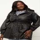 ELOQUII Elements Puff Sleeve Faux Leather Utility Jacket image number null