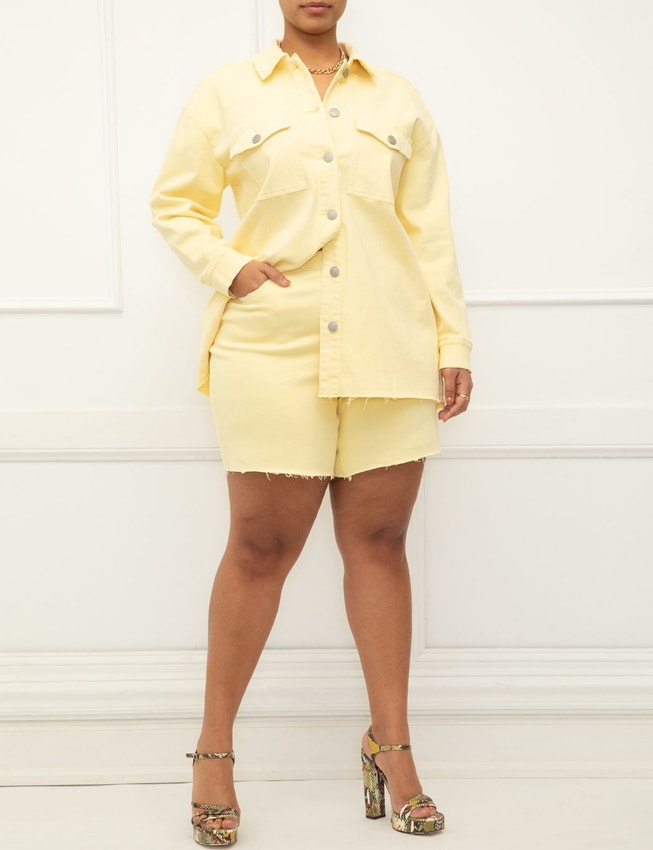 ELOQUII Elements Oversized Shacket With Unfinished Hem image number null