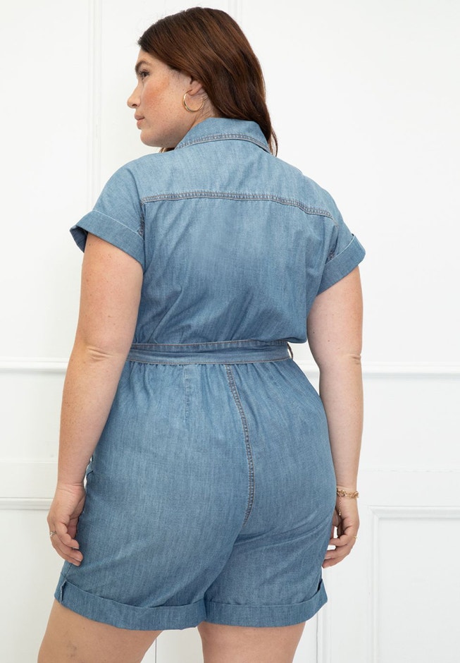 ELOQUII Elements Denim Romper image number 2