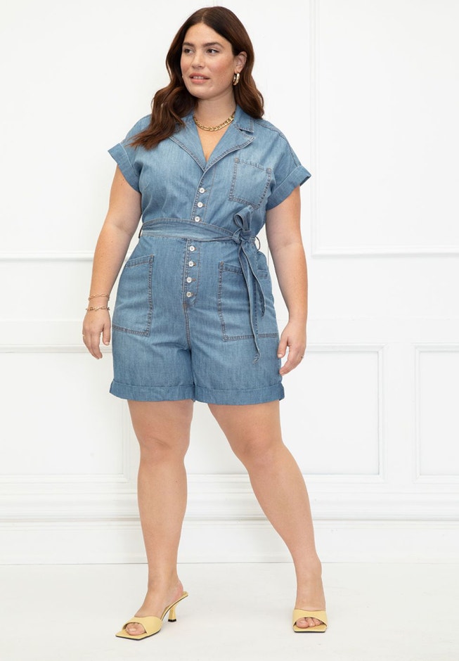 ELOQUII Elements Denim Romper image number 0