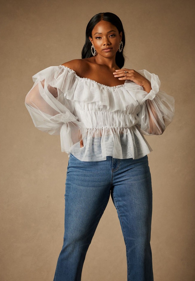 Bridal by ELOQUII Tulle Pleated Top image number 2