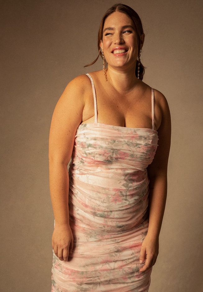 Bridal by ELOQUII Ruched Tea Length Dress image number 1