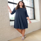 Plus Size 3/4 Sleeve Boatneck Swing Dress image number null