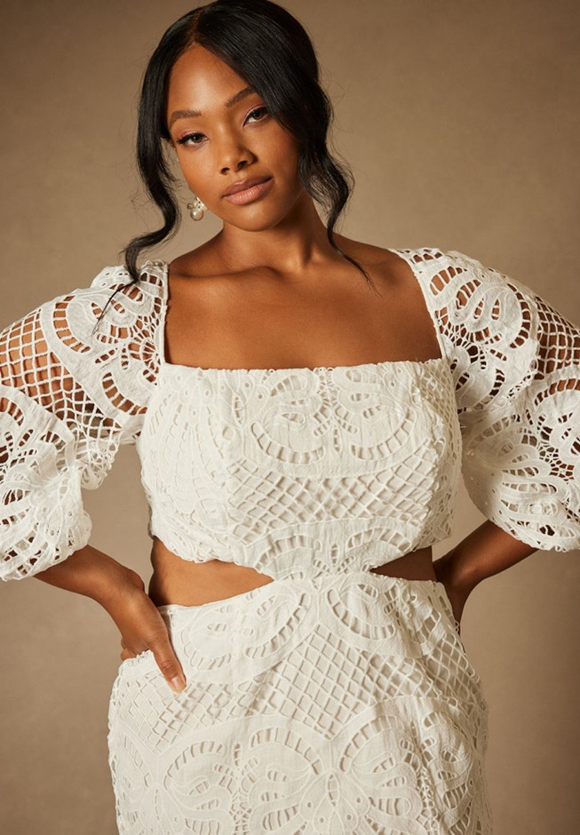 Bridal by ELOQUII Eyelet Puff Sleeve Dress image number 1