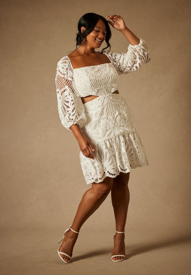 Bridal by ELOQUII Eyelet Puff Sleeve Dress image number 0