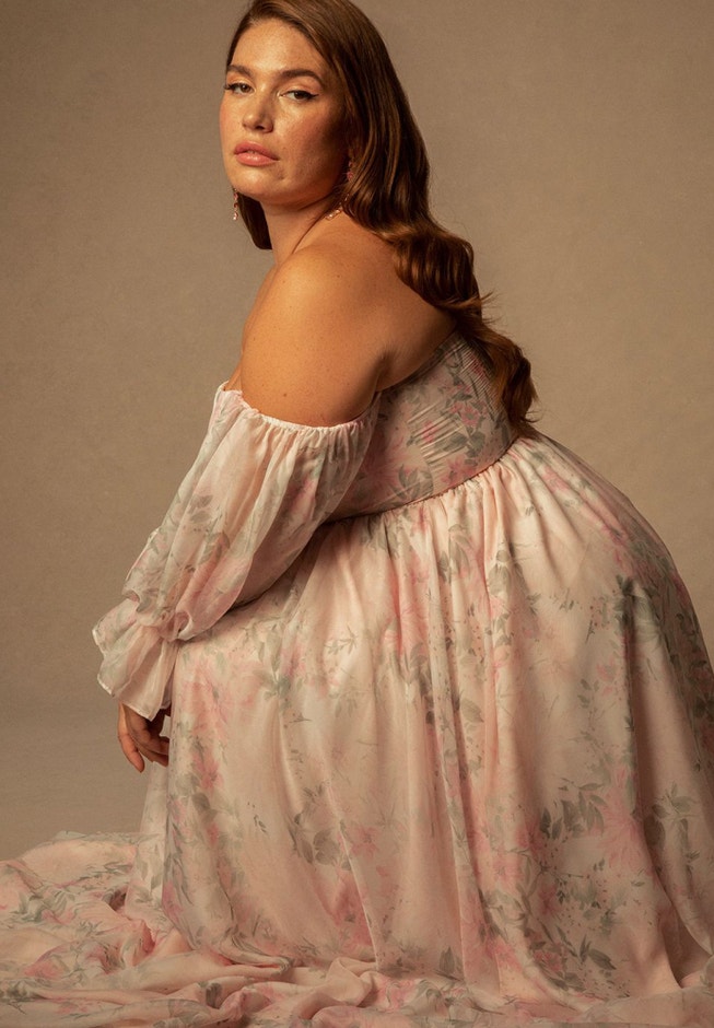Bridal by ELOQUII Off The Shoulder Printed Dress image number 3