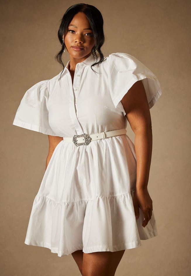 Bridal by ELOQUII Exaggerated Sleeve Button Dress image number 1