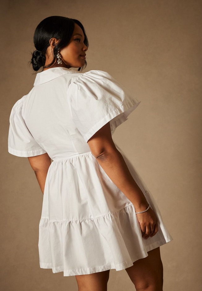 Bridal by ELOQUII Exaggerated Sleeve Button Dress image number 2