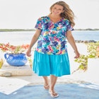 Short-Sleeve V-Neck Shirred Tee image number null