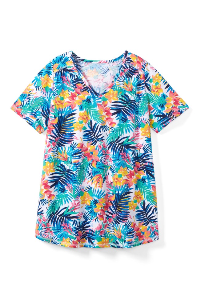 Short-Sleeve V-Neck Shirred Tee image number 4