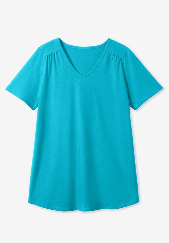 Short-Sleeve V-Neck Shirred Tee image number 13
