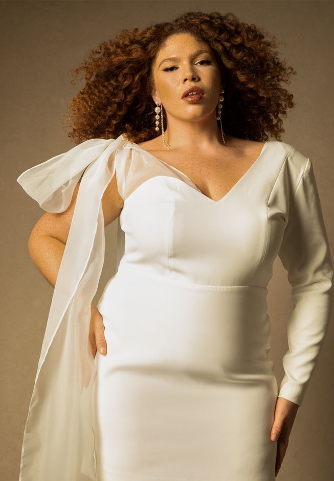 Bridal by ELOQUII Strong Shoulder Mini Dress image number 1