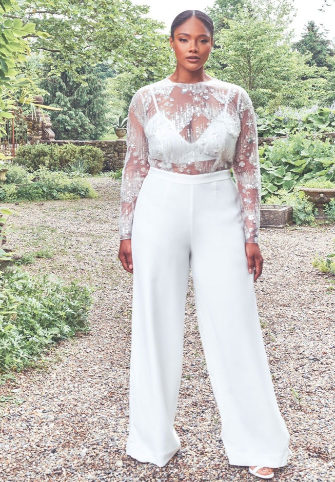 Bridal by ELOQUII Mesh Applique Jumpsuit image number 3