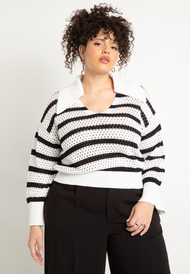 Striped Oversized Collar Sweater image number 0
