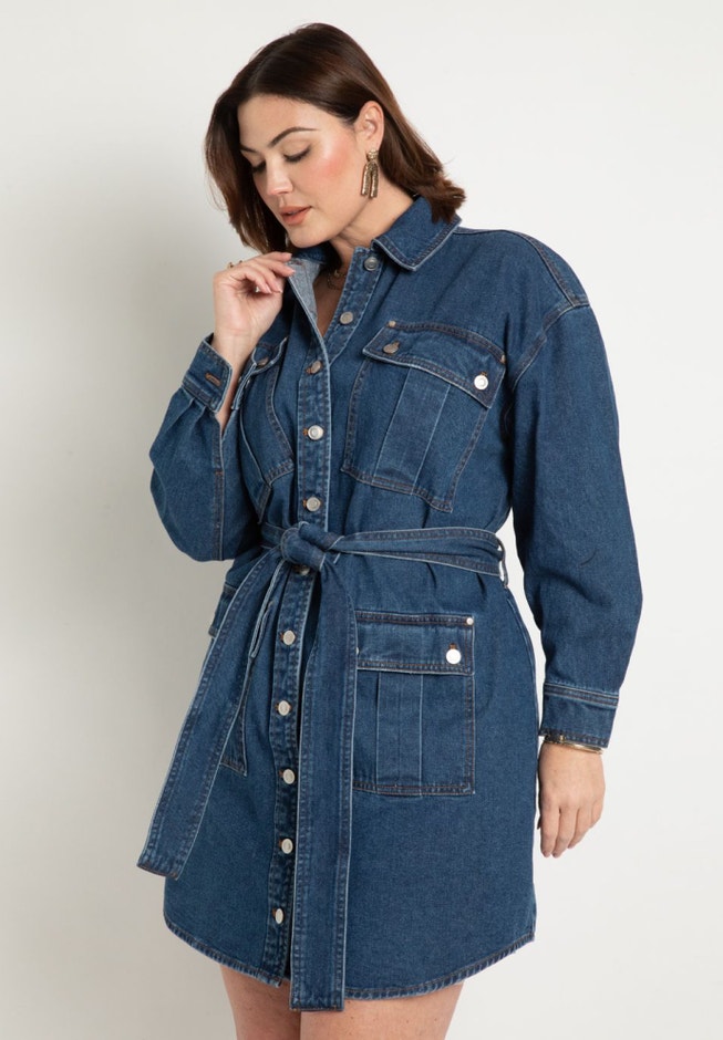 Denim Dress With Pocket Detail image number 1