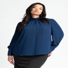 Shirred Mock Neck Blouse image number null