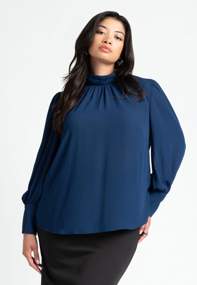 Shirred Mock Neck Blouse image number 0