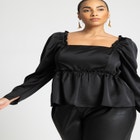 Ruffle Detail Satin Peplum Top image number null