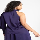 One Shoulder Satin Top With Draped Sleeve image number null