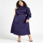 One Shoulder Satin Top With Draped Sleeve image number null