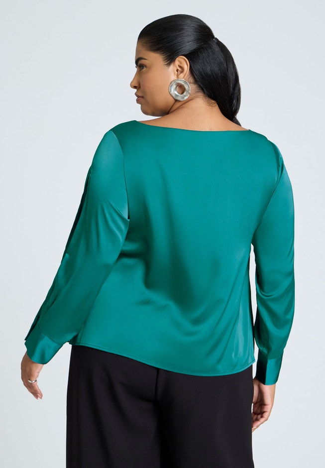 Boat Neck Blouse With Sleeve Slits image number null