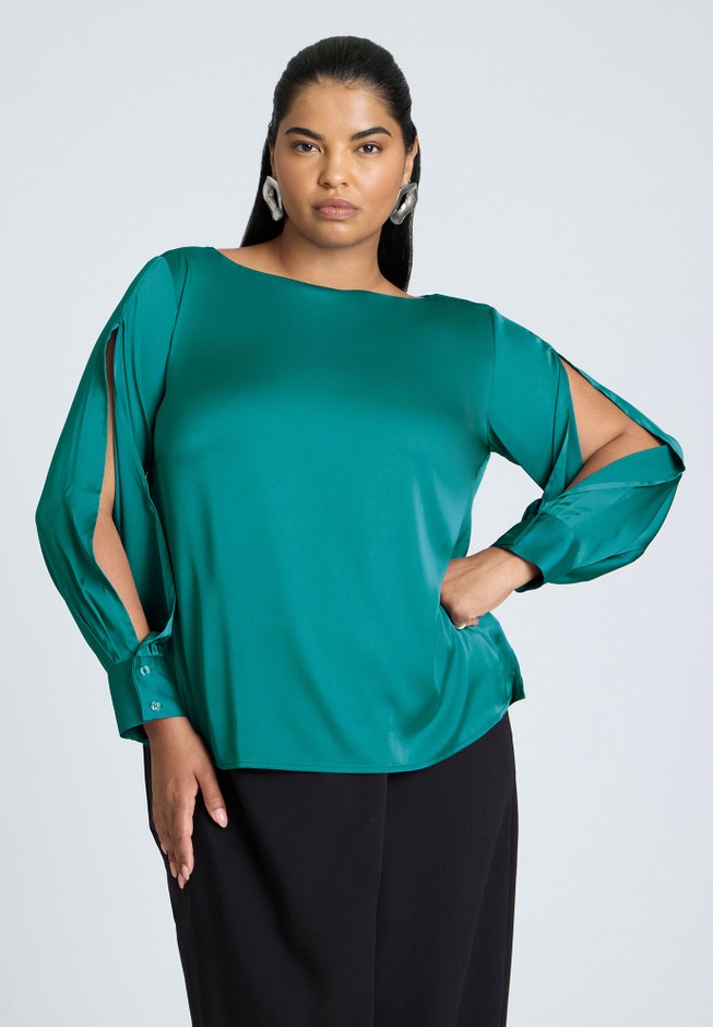 Boat Neck Blouse With Sleeve Slits image number null
