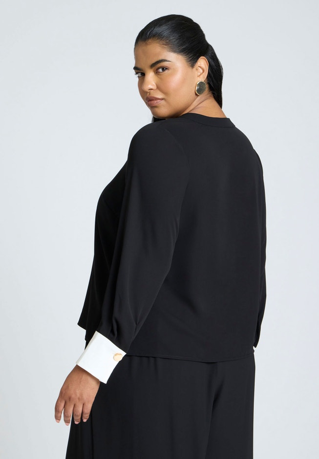 Neck Pleat Blouse With Contrast Cuff image number null