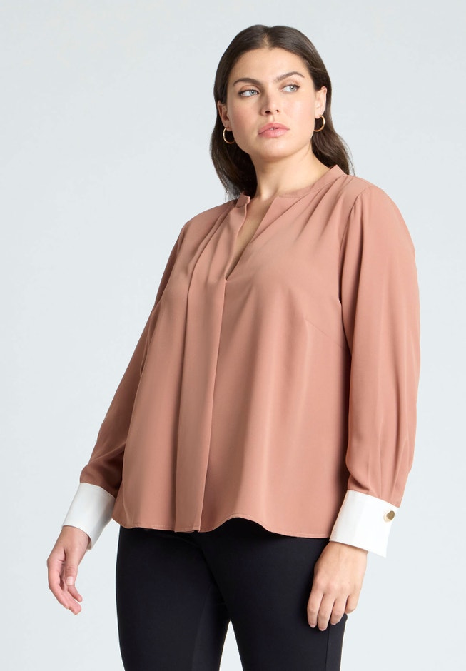 Neck Pleat Blouse With Contrast Cuff image number 0