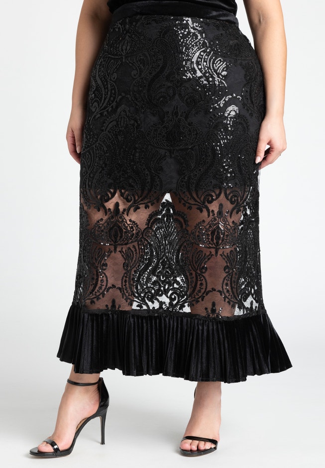 Tea Length Embellished Lace Sequin Skirt image number null