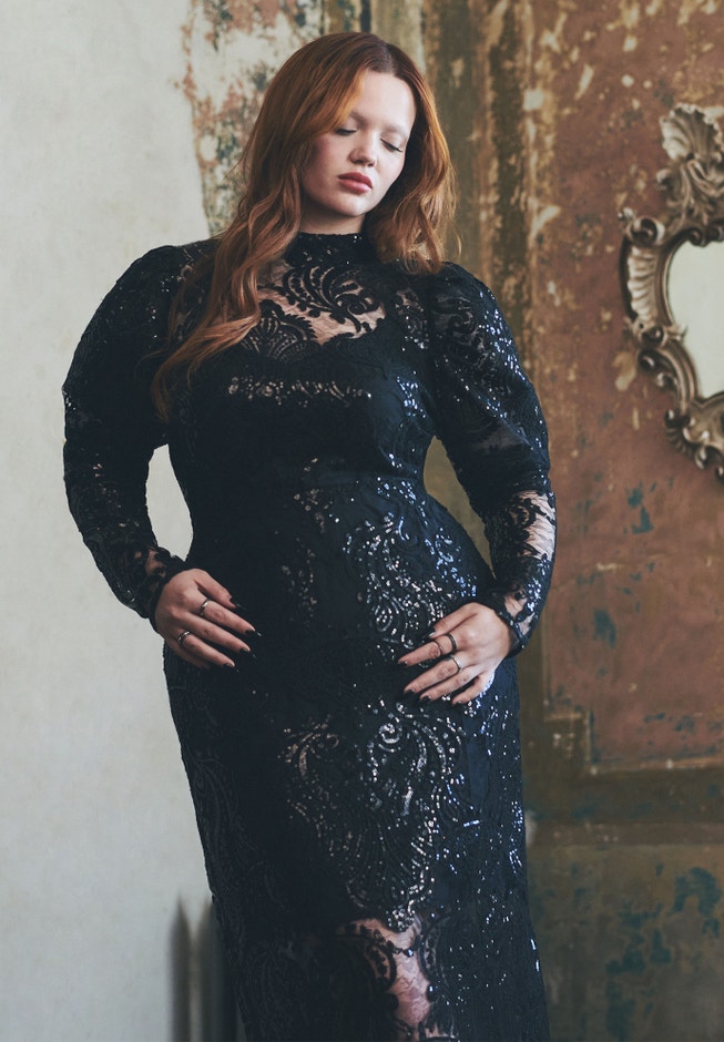 Embellished Lace Maxi Dress - Puff Sleeves, Black Onyx | ELOQUII Embellished Lace Maxi Dress - Puff Sleeves, Black Onyx | ELOQUII