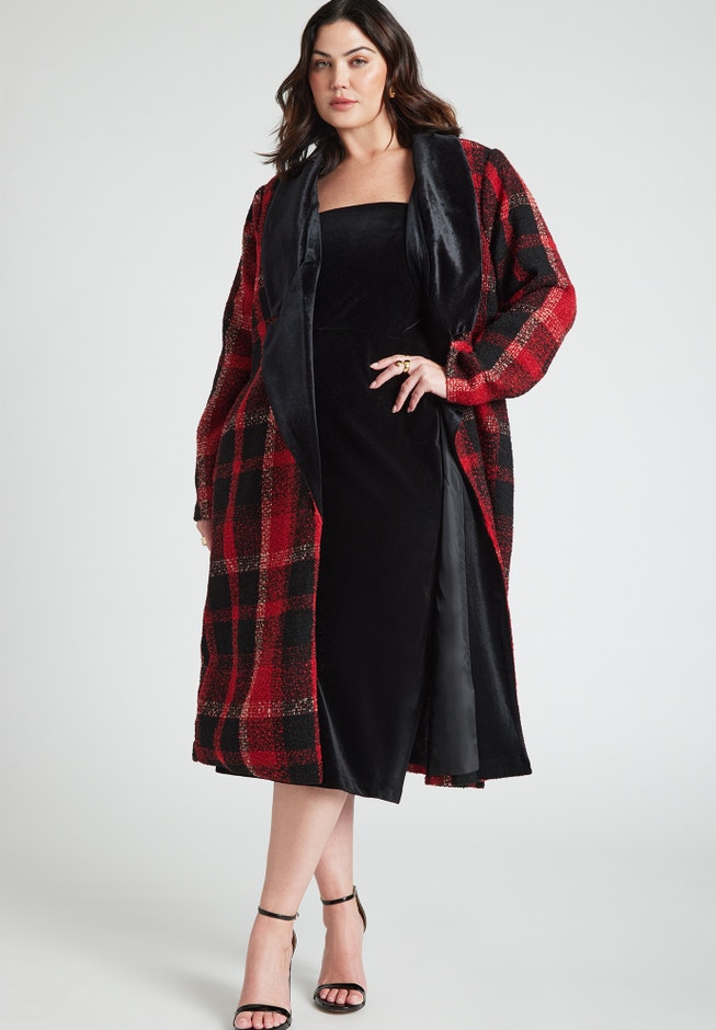 Longline Coat With Velvet Detail image number 1