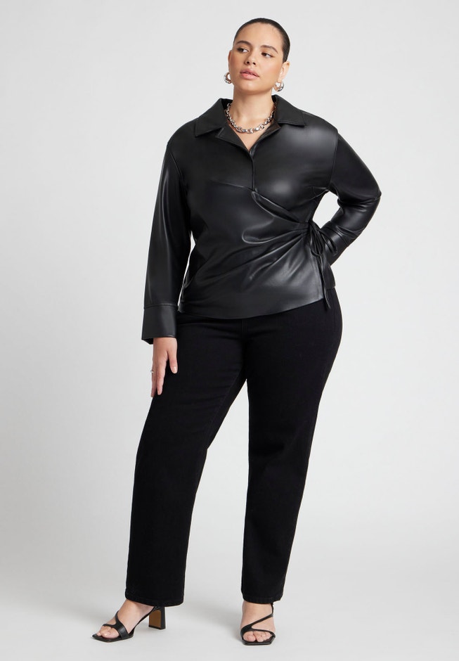 Faux Leather Wrap Top image number 2