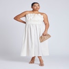 Pleated Ruffle Neckline Midi Dress image number null